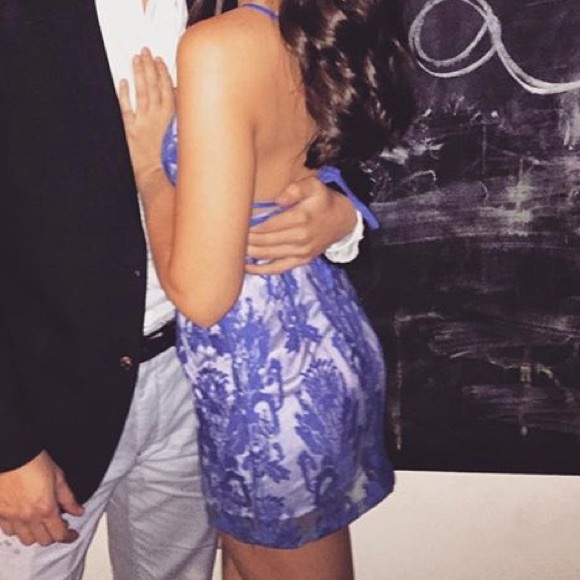 Blue Strappy Lace Mini Cocktail Dress - Picture 8 of 8